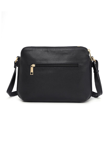 BROOKE TRIPLE COMPARTMENT LEATHER XBODY BAG- BLACK – Serenade-Leather