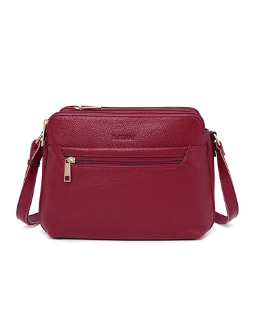BROOKE TRIPLE COMPARTMENT LEATHER XBODY BAG- RED