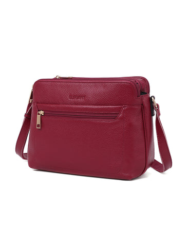 BROOKE TRIPLE COMPARTMENT LEATHER XBODY BAG- RED