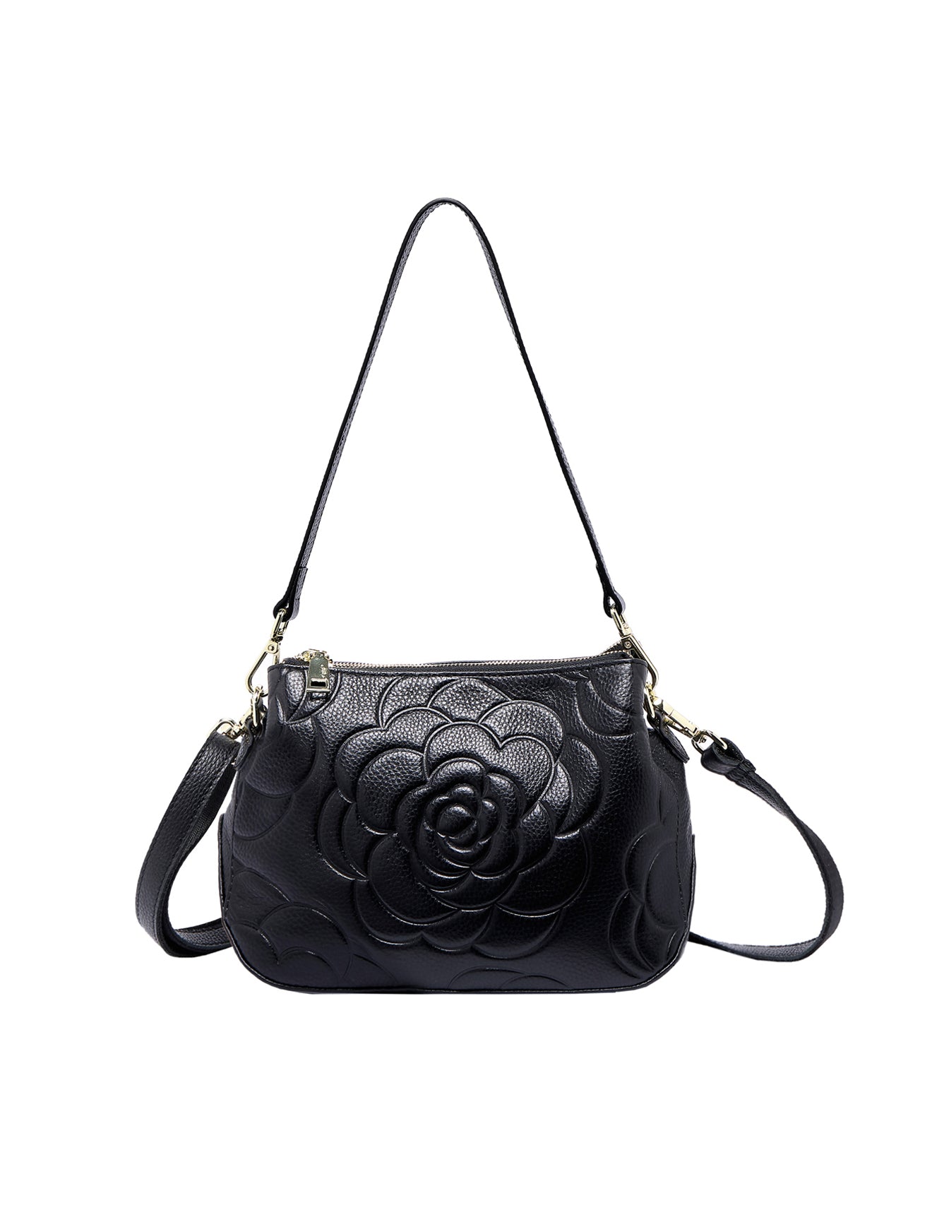 ROSIE 3 COMPARTMENT LEATHER XBODY BAG- E1-8285A-BLK