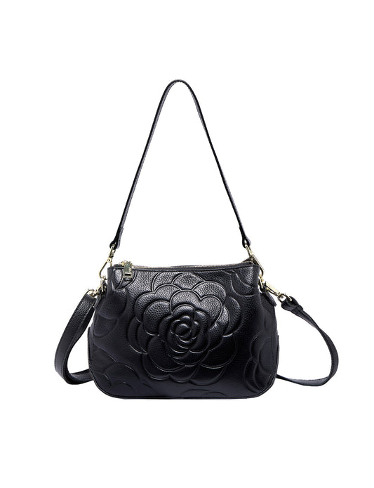 ROSIE 3 COMPARTMENT LEATHER XBODY BAG- E1-8285A-BLK