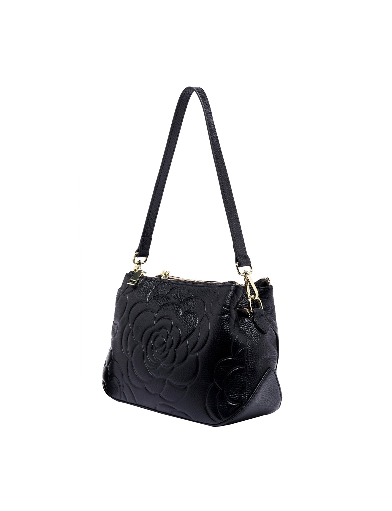 ROSIE 3 COMPARTMENT LEATHER XBODY BAG- E1-8285A-BLK