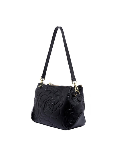 ROSIE 3 COMPARTMENT LEATHER XBODY BAG- E1-8285A-BLK