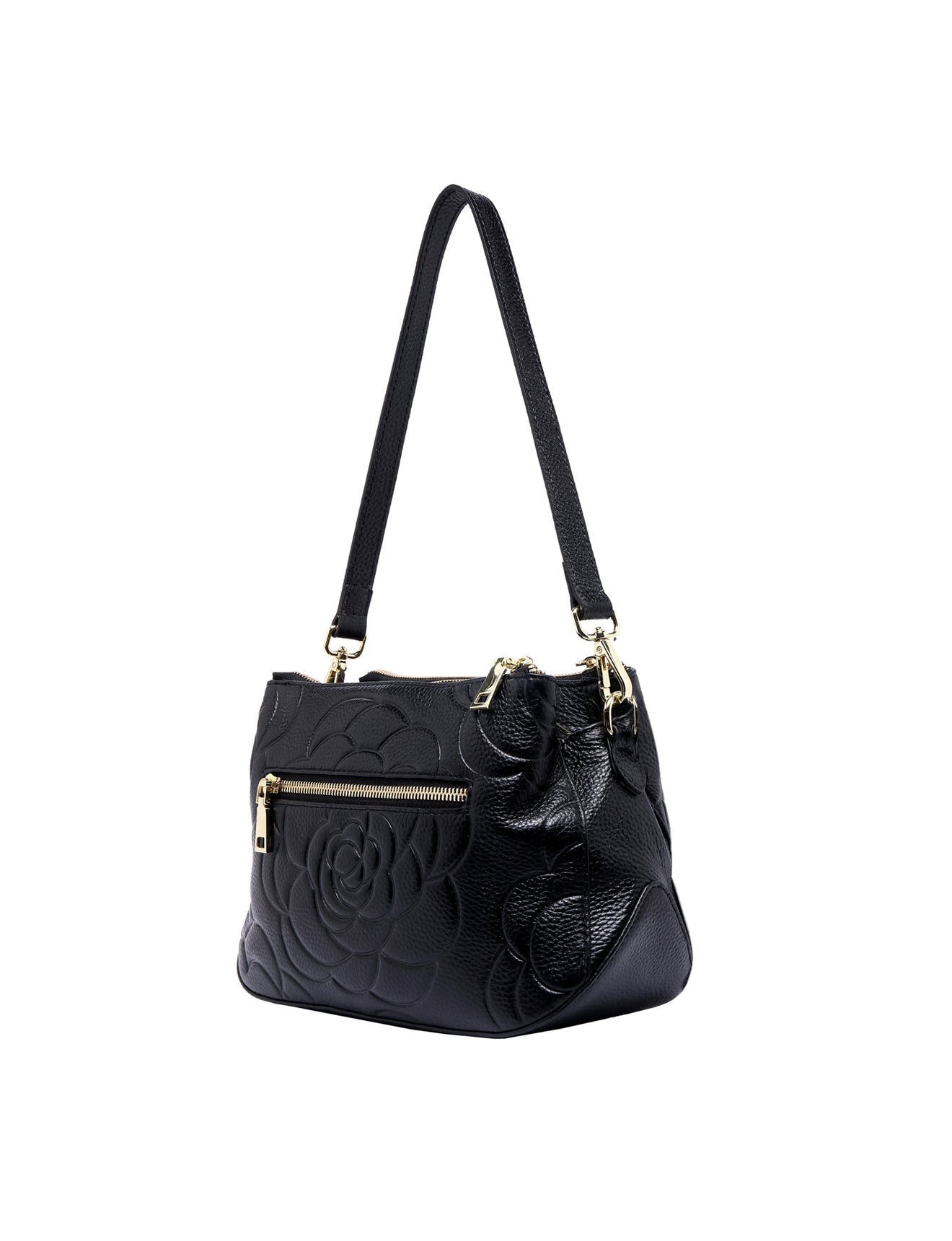 ROSIE 3 COMPARTMENT LEATHER XBODY BAG- E1-8285A-BLK
