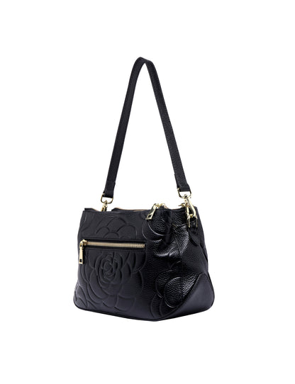 ROSIE 3 COMPARTMENT LEATHER XBODY BAG- E1-8285A-BLK