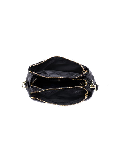 ROSIE 3 COMPARTMENT LEATHER XBODY BAG- E1-8285A-BLK