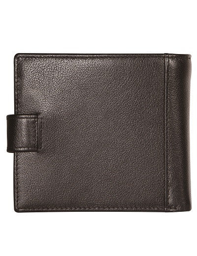 CAESAR MEN'S LEATHER BILLFOLD WALLET WITH TAB CLOSURE AND RFID-  GRAIN FINISH (BLACK)