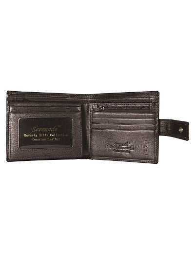 CAESAR MEN'S LEATHER BILLFOLD WALLET WITH TAB CLOSURE AND RFID-  GRAIN FINISH (BLACK)