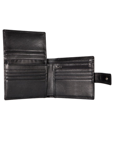 CAESAR MEN'S LEATHER BILLFOLD WALLET WITH TAB CLOSURE AND RFID-  GRAIN FINISH (BLACK)