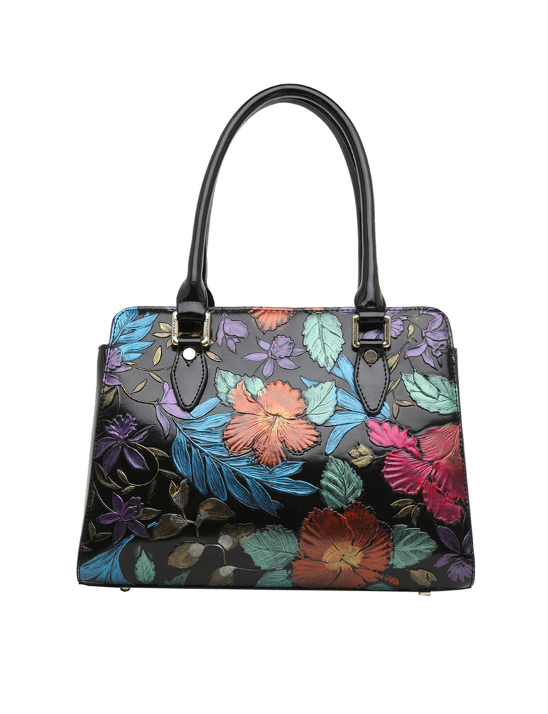 Hand Painted Leather Hand Bag with Floral Details - Ecstatic Bags