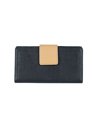 FAITH LEATHER TAB STYLE RFID WALLET- BLACK/CAMEL-LOWER PRICE!